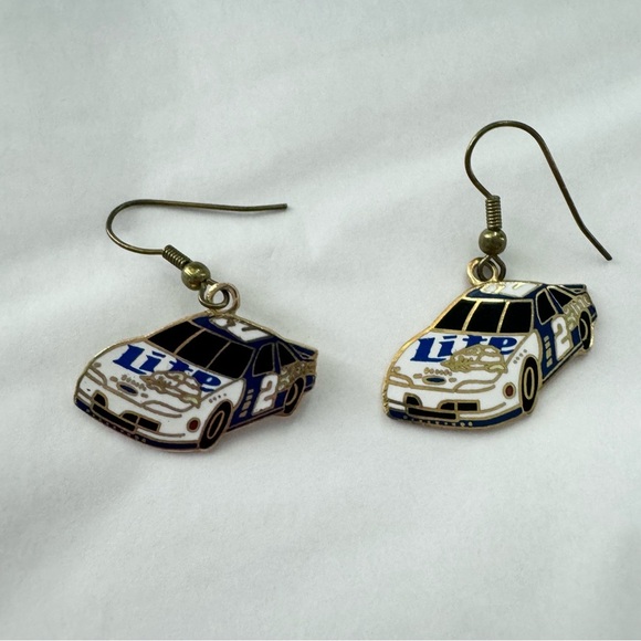Vintage NASCAR 2 Rusty Wallace Miller Lite Car dangle earrings - Picture 2 of 4